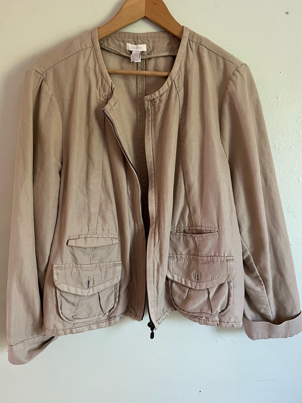 Chico's Light Taupe Utility Zip Jacket
